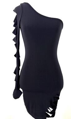 Vegas Royalty Black One Shoulder Cutout Mini Bodycon Dress Size Small